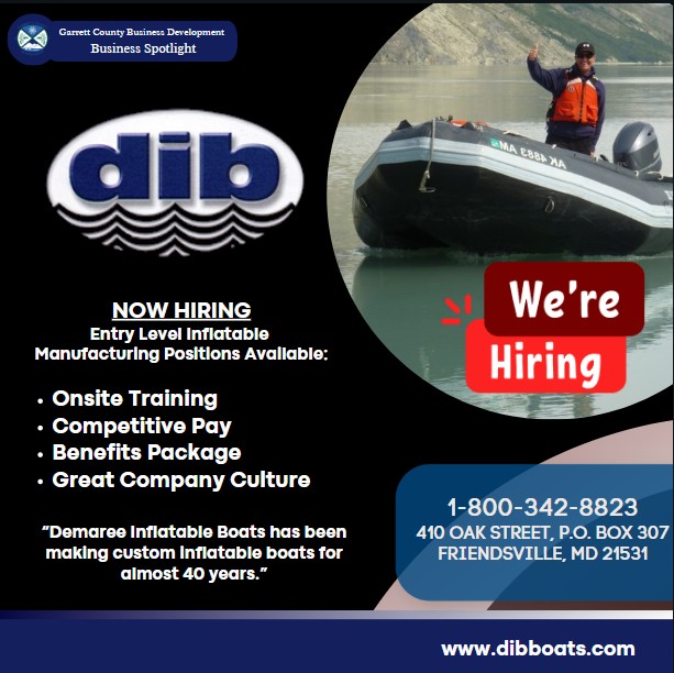 Today's Business Spotlight 📣 is on Demaree Inflatable Boats!
Call them at www.dibboats.com
Follow us to see more daily Garrett County Business Spotlights!
If you are interested in having your business featured contact Connor Norman at cnorman@garrettcountymd.gov. #businessdevelopment #garrettcountymd