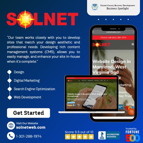 Today's Business Spotlight 💻 is on Solnet!
Visit them at www.solnetweb.com or Solnet Web Design
Follow us to see more daily Garrett County Business Spotlights! 
If you are interested in having your business featured contact Connor Norman at cnorman@garrettcountymd.gov.
#garrettcountymd #businessdevelopment
