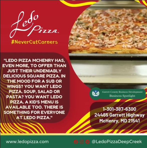 Todays Business Spotlight 🍕is on Ledos Pizza! 
Visit them at  www.ledopizza.com 
Follow us to see more daily Garrett County Business Spotlights!
If you are interested in having your business featured contact Connor Norman at cnorman@garrettcountymd.gov. #businessdevelopment #garrettcountymd