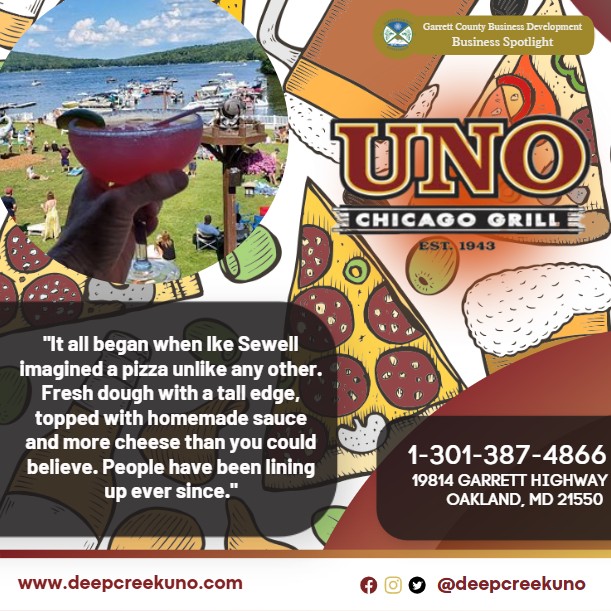 Todays Business Spotlight 🍻 is on Deep Creek Uno Pizzeria & Grill! 
Visit them at www.deepcreekuno.com or Deep Creek UNO
Follow us to see more daily Garrett County Business Spotlights!
If you are interested in having your business featured contact Connor Norman at cnorman@garrettcountymd.gov. #businessdevelopment #garrettcountymd