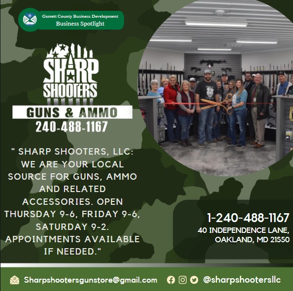 Business Spotlight 
Todays Business Spotlight 🎯 is on Sharp Shooters, LLC
Visit them at https://www.facebook.com/profile.php?id=100087452839347
Follow us to see more daily Garrett County Business Spotlights!
If you are interested in having your business featured contact Connor Norman at cnorman@garrettcounty.org.
