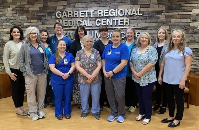 GRMC was recently awarded an “A” hospital safety rating from the Leapfrog Group for the sixth straight year. Pictured above in the front row (from left) are Michelle Wiltison RN, Caitlyn Martin RN I, Elizabeth Louie RN III, Summer Sines RN III, Jeannie Miller, Senior Director of Clinic Ops; and Kimberly Gordon, Director of Nursing. In the back row, Amber Ganoe, Clinical Director of Nursing; Kelly Kooser, Manager Nursing; Joseph Martin RN V, Kendra Thayer, VP Nursing & Chief Nursing Officer; Lori Davis, Mana