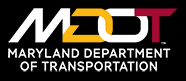 MDOT - Maryland Department of Transportation. White, gold and red lettering on a black background.