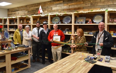 Photo (l-r): Garrett County Chamber Diplomat Steve Bortz, Business Development Manager Kim Durst, Business Development Specialist Connor Norman, Chamber President Andrew Fike, owner Arek Blazejewski, store manager Lisa Johnson, and Commissioner Paul Edwards