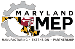 Maryland Manufacturing Extension Partnership logo: gray gears with the MD State Flag; Maryland MEP in black lettering