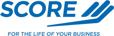 Logo: SCORE - for the life of your business (blue text on a white background)