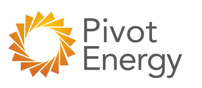 Logo - Pivot Energy - black text on white background; orange/yellow circle on left of text