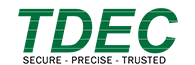 TDEC logo: the words "TDEC, secure, precise, trusted" in dark green and black on a white background