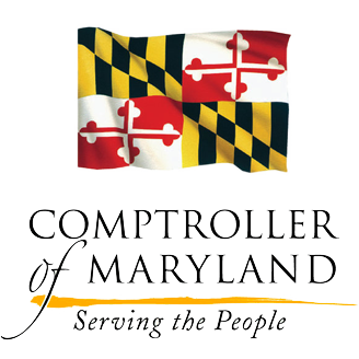 Comptroller of Maryland. Serving the People. Photo of Maryland State flag.