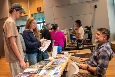 Professor Andy Hershey discusses the Outdoor Leadership and Adventure (OLA) Education program with attendees at the 2025 "Explore Garrett". This year's "Explore Garrett" Open House will take place on Saturday, April 11th beginning at 9:30 a.m. in the Performing Arts Center at Garrett College.