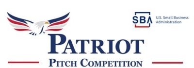 SBA - U.S. Small Business Administration. Patriot Pitch Competition. Rendition of an eagle in the upper left corner. Colors: red, white and blue.