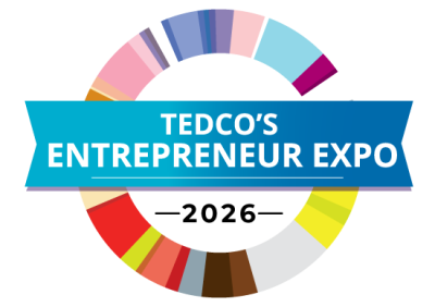 TEDCO’s Entrepreneur Expo logo featuring a multicolored circular graphic surrounding a blue banner with white text reading “TEDCO’s Entrepreneur Expo.”