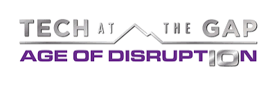 Tech at the Gap logo with the event tagline “Age of Disruption” in purple and gray lettering.
