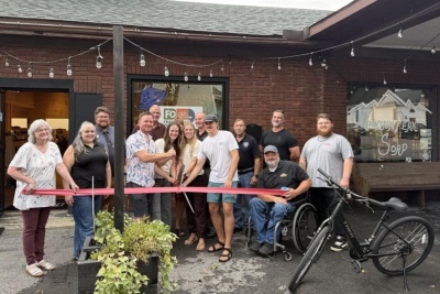 Pictured from left: Business Development Manager Kim Durst, Garrett Chamber Membership & Operations Coordinator Katie Cantrell, Business Development Specialist Connor Norman, Mayor Spencer Schlossnaggle, Councilwoman Pam Tricket, Owners Dave, Carrie, Inga, & William Wampler, Commissioner Paul Edwards, Councilman Ed Kelley, Commissioner Ryan Savage, Councilman Chad Bittinger, and Dave Stephens.