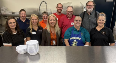 Photo (l-r): Melissa Bolyard, Agriculture Business Specialist; Shannon Baker, Yough Glades Cafeteria Manager; Kenzie Mousch, Nutrition Educator with UMD Extension; Robin Wolf, Yough Glades Cafeteria; Dawna Ashby, GCPS Chief Academic Officer; Levi Lantz, ALL Produce; Willie Lantz, Extension Educator UMD; Nannette Braithwaite, Yough Glades Cafeteria; Scott Germain, GCPS Food & Nutrition Services Supervisor; and Wendy Glotfelty, Yough Glades Cafeteria. 